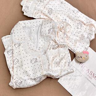 波点HelloKitty卡通冰丝长袖睡衣女春秋夏季新款韩版甜美风家居服