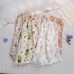 甜酷风黑色卡通KT猫夏季泡泡棉短裤女宽松可外穿遛弯裤家居睡裤子