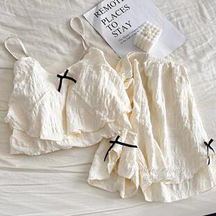 性感纯欲风带胸垫吊带睡衣女士夏季 纯色云朵棉轻薄舒适家居服 新款