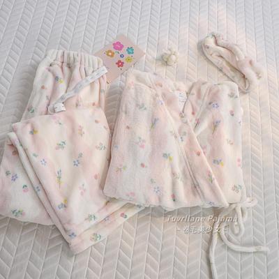 甜美风碎花珊瑚绒月子服秋冬季加厚哺乳期家居服法兰绒产后睡衣女