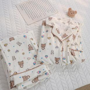 可爱卡通轻松小熊印花海岛绒睡衣女2025秋冬季新款可爱加厚家居服