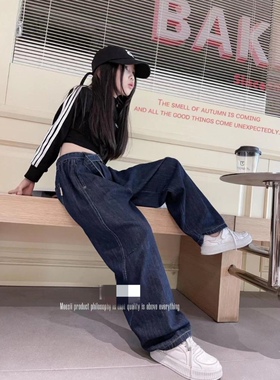 实体店童装男童女童设计款牛仔裤秋款深蓝色柔软直筒裤大童牛仔裤