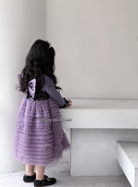 年款女童公主裙洋气高端女孩紫色生日礼服背心连衣裙蛋糕裙套装