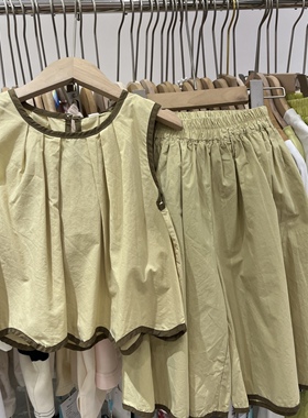 夏装女童韩国黄色无袖小衫超薄阔腿裤两件套套装韩系潮版套装