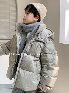 年货男女童羽绒服2024冬季新款绿色加厚面包服短款中大童宽松外套