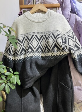 实体店冬装新男童女童韩版灰色双面提花毛衣中大童潮版针织衫毛衣