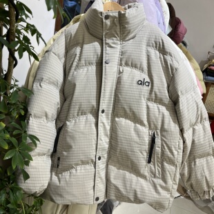 青少年童装冬装新款男童女童卡其色格子立领羽绒服外套韩版外套