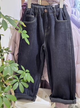 实体店冬装新款男童女童原色黑色加绒牛仔裤中大童潮版加绒牛仔裤