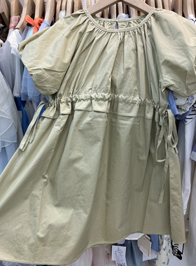 清仓不退换女童卡其色泡泡袖短袖连衣裙韩版简约连衣裙尚琪格