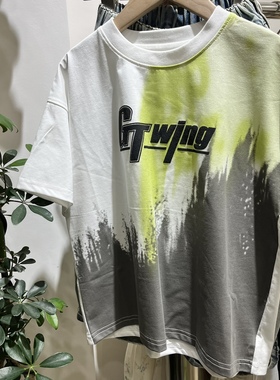 夏装童装男童绿色撞灰色韩版短袖T恤潮版休闲短袖T恤