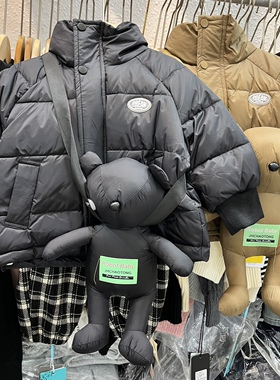 小童装男童女童黑色咖色立领白鸭绒短款羽绒服韩版休闲面包服小熊