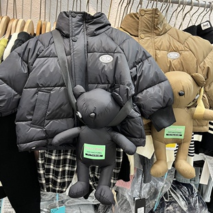 小童装男童女童黑色咖色立领白鸭绒短款羽绒服韩版休闲面包服小熊