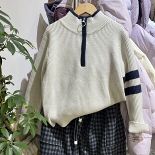 实体冬装新款男童女童半拉链立领含羊毛加厚毛衣中大童休闲针织衫