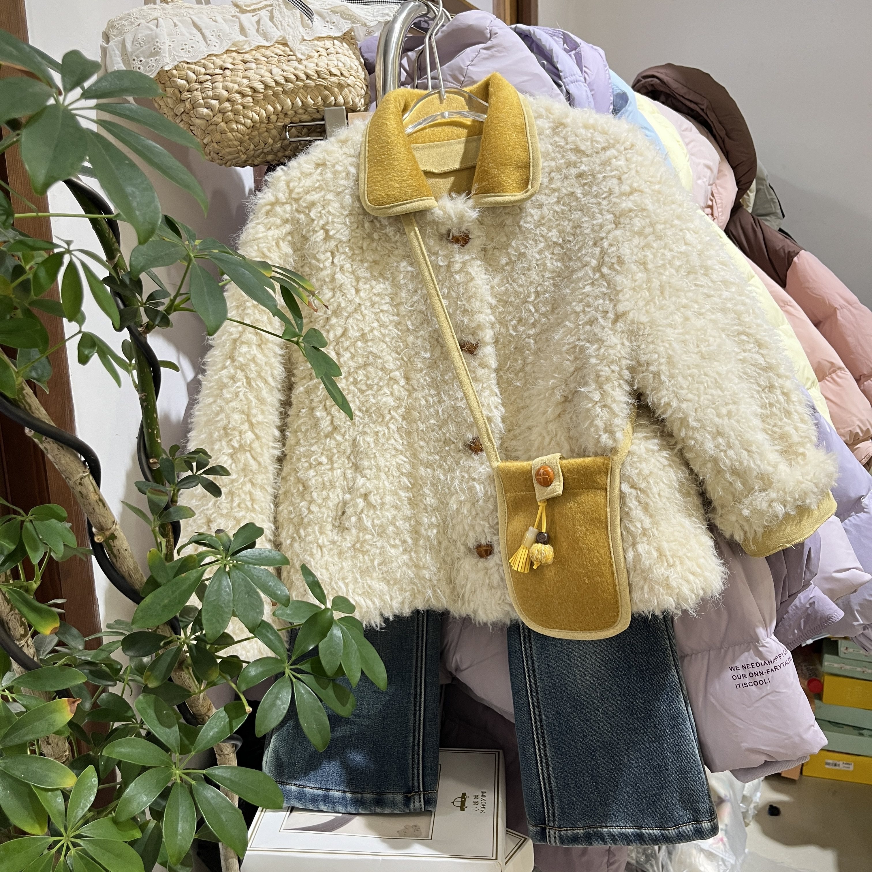 实体店冬装新款女童韩版仿皮草外套皮毛一体外套中大童年货外套