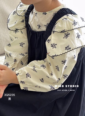 实体店韩货秋装童装女童小飞袖设计衬衫黑色吊带裙连衣裙套装miko