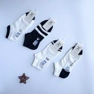 西客优品超薄黑白组合船袜女士舒适透气亲肤防滑长绒棉短袜2178