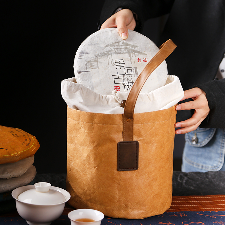 复古杜邦纸袋茶叶包装手提袋普洱茶白茶饼通用储存袋收纳单肩手袋