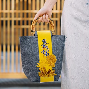 26春茶茶叶包装袋手提袋明前龙井茶绿茶毛毡布袋普洱茶白茶礼品袋