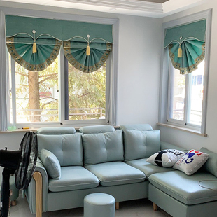 绍兴柯桥雪奈无障碍豪华可调扇形罗马窗帘客厅卧室凸窗小窗短帘遮