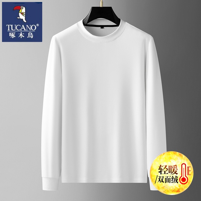 啄木鸟加肥加大男士双面澳绒长袖打底体恤衫特大号半高领德绒T恤