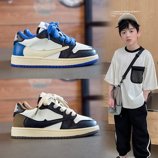 儿童低帮板鞋2025新款男童鞋子中大童系鞋带女童休闲鞋倒钩童鞋