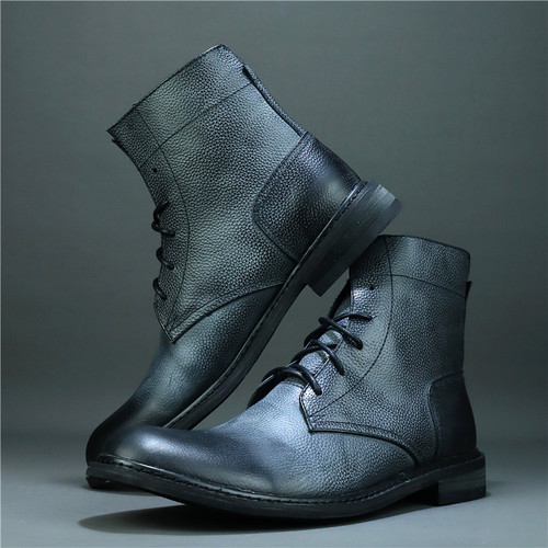 欧式复古风高帮机车男工装马丁靴