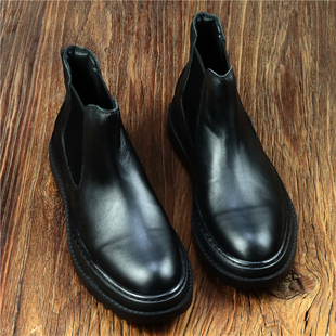 高端孤品男皮靴头层牛皮欧式复古风手工缝线皮鞋高帮休闲马丁靴子