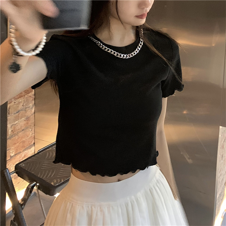 Spring new style design pure color comfortable versatile chain short sleeve T-shirt blouse