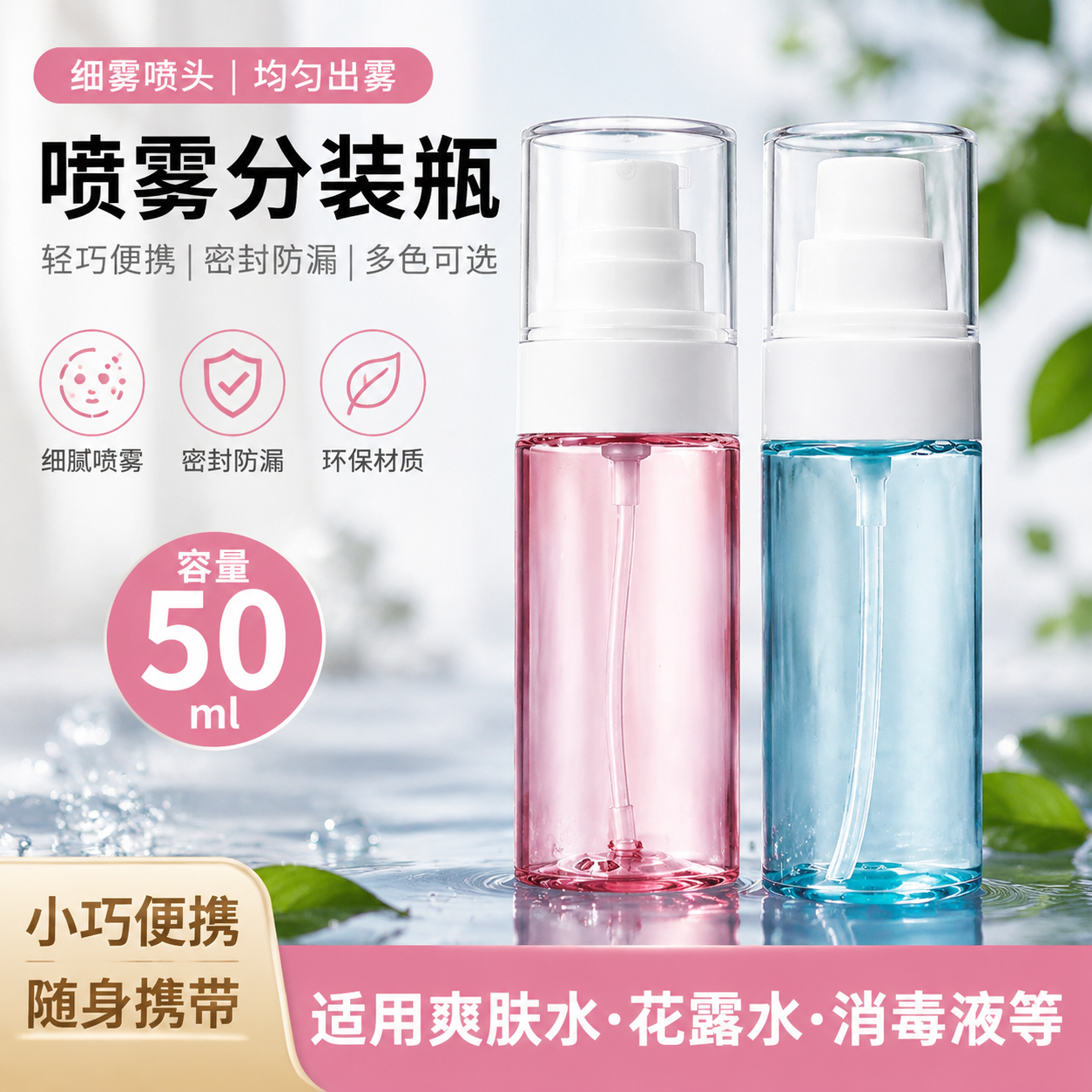 50ml便携喷雾分装瓶细雾按压空瓶密封防漏化妆品精华液爽肤水