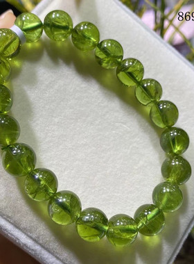 天然玻璃体橄榄石圆珠原石手链