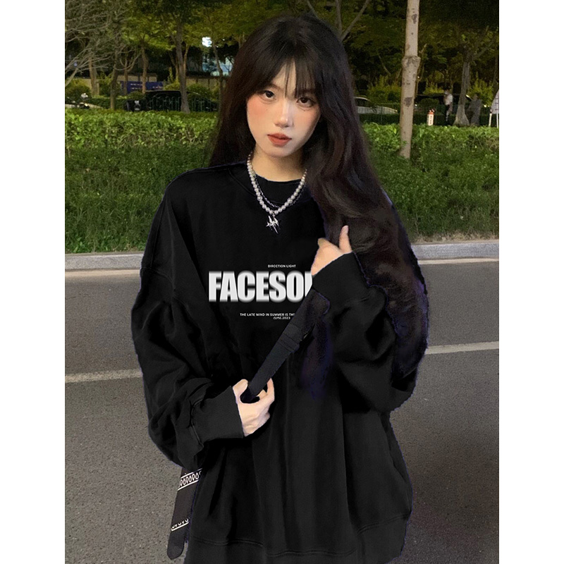 黑色圆领卫衣vintage宽松