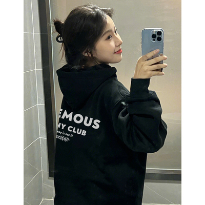 慵懒风高级黑色卫衣女