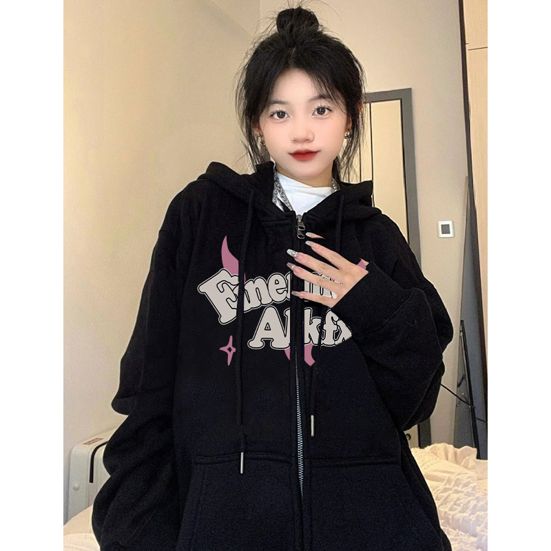 潮牌黑色vintage宽松卫衣开衫