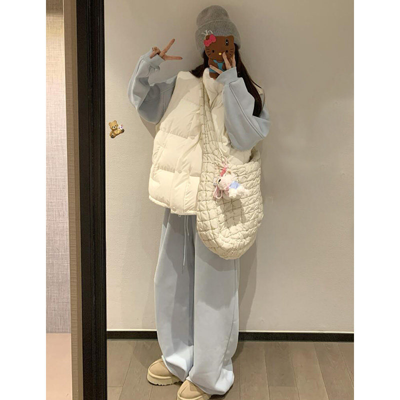 小个子米白色加厚棉服马甲女冬季简约百搭高中生保暖无袖坎肩外套