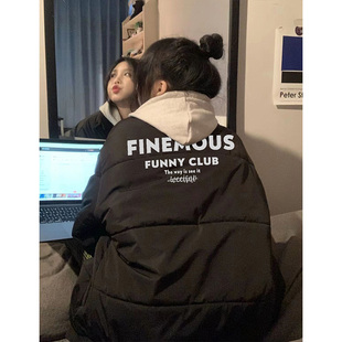 ins国潮黑色棉袄棉服女2024年冬季新款宽松面包服小个子棉衣外套