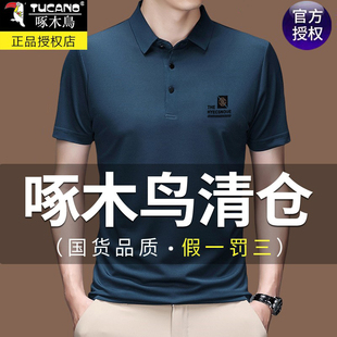 啄木鸟夏季 桑蚕丝短袖 t恤男中年翻领冰丝POLO衫 中老年宽松爸爸装