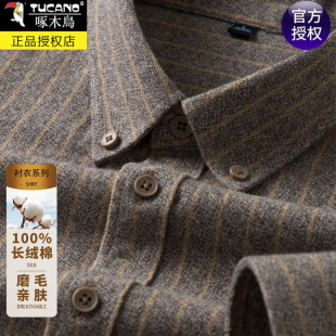 2025新款 长袖 易打理亲肤全棉秋冬条纹衬衣 纯棉磨毛衬衫 啄木鸟男士