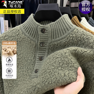 啄木鸟100%纯羊毛打底衫男士半高领毛衣冬季保暖针织上衣羊毛衫男
