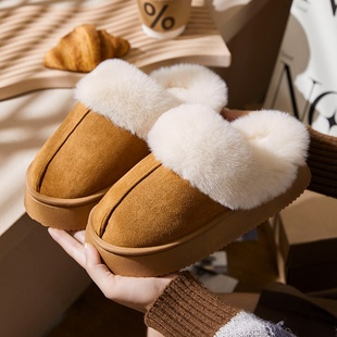 2025年亲子麂皮绒棉拖鞋 女秋冬室内居家用厚底网红森女毛毛棉拖鞋