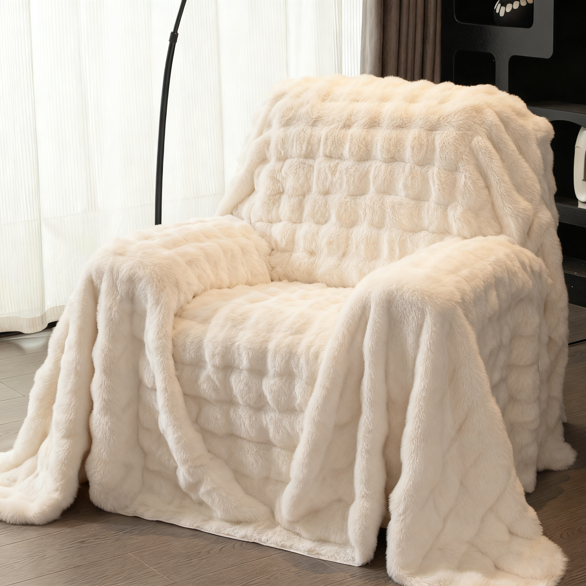 皮沙发通用兔毛沙发盖毯可机洗