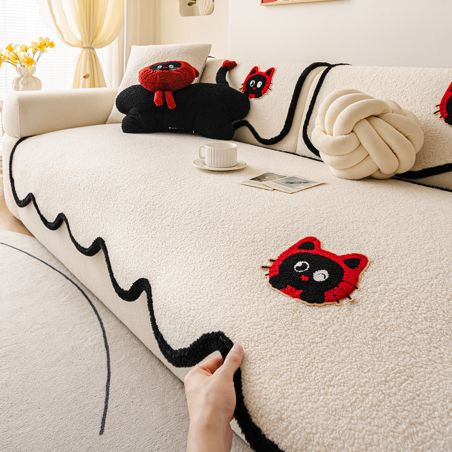 可爱卡通毛绒款沙发垫2025新款沙发坐垫加厚固定防滑秋冬款沙发布,居家布艺,沙发垫,淘宝优惠券,粉丝福利购,淘宝优惠卷