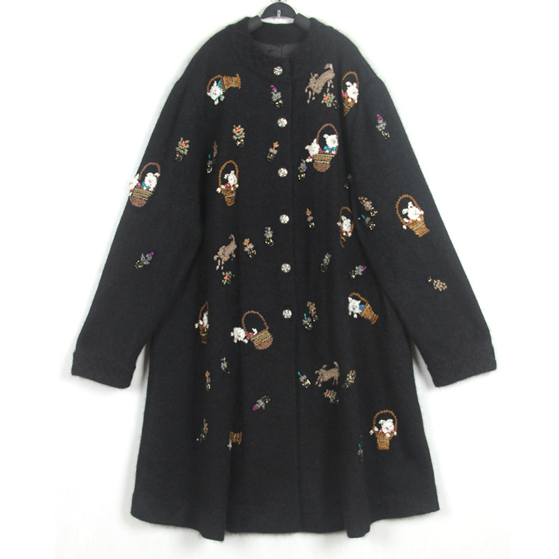 VINTAGE黑色手工毛衣马海毛外套