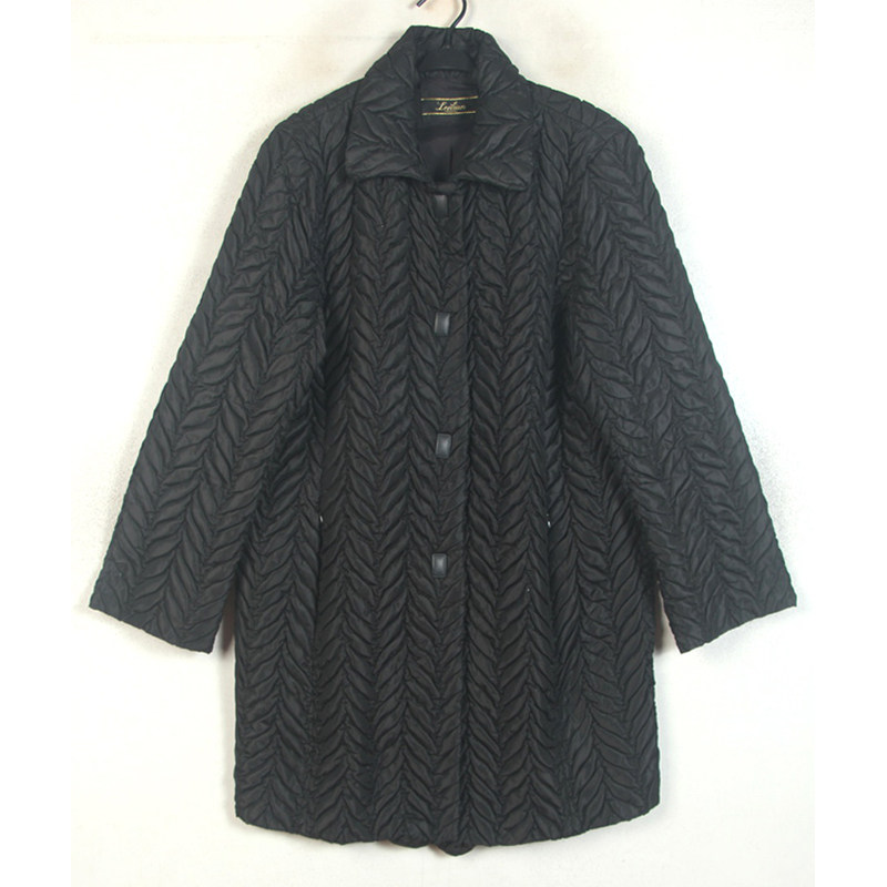 春冬装孤品复古古着vintage日本黑色光泽感立体叶子皱褶棉服外套