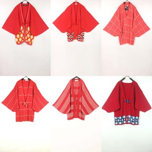 秋冬装孤品复古古着vintage江户红色橘棕色手工编织和服毛衣外套
