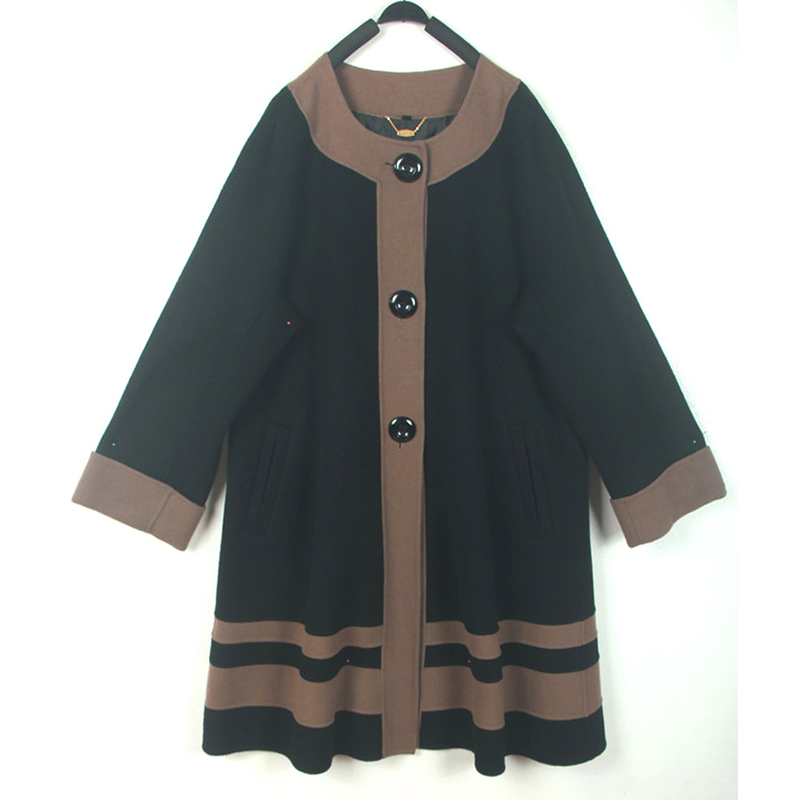 秋冬装孤品复古古着vintage黑底深驼边单排扣手工双面绒毛呢大衣