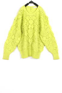 秋冬装孤品复古古着vintage日本荧光绿马海毛双层手工钩花毛衣