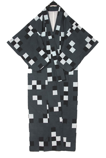 春秋装孤品复古古着vintage深青灰色几何超长款和服褂子外套