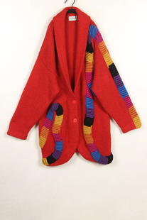 秋冬装孤品复古古着vintage红色五彩贪吃蛇马海毛毛衣外套