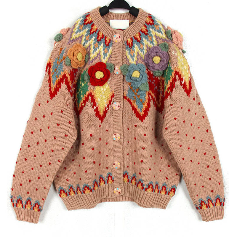 秋冬装孤品复古日本中古着重磅vintage豆沙红pink house手工毛衣