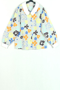 春秋装孤品复古古着vintage日本中古双层白领子手绘花花长袖衬衫